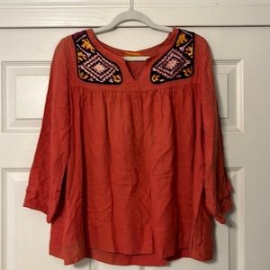 Silk blend embroidered top